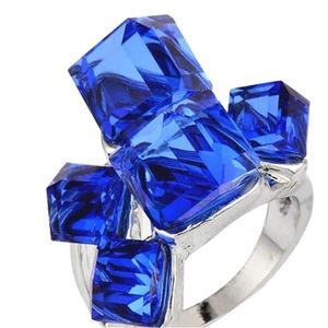 White Gold Plated Blue Crystal Ring